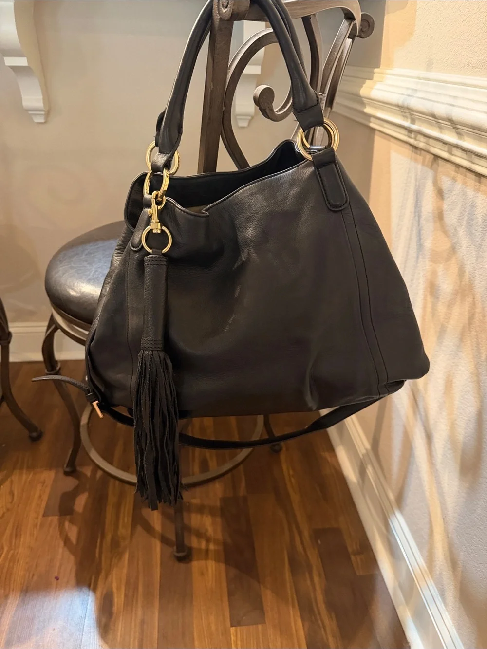 GILI Black Leather Tassel Hobo Bag - Women's Shoulder Tote